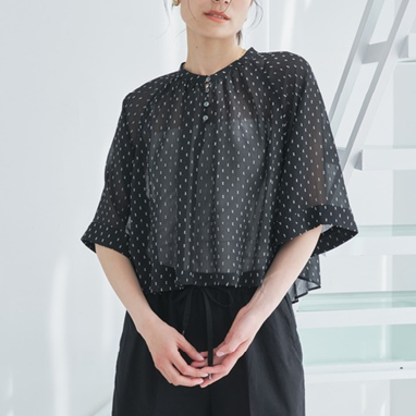 Audrey and john wad  楊柳シフォンドットフレアブラウス  BK190